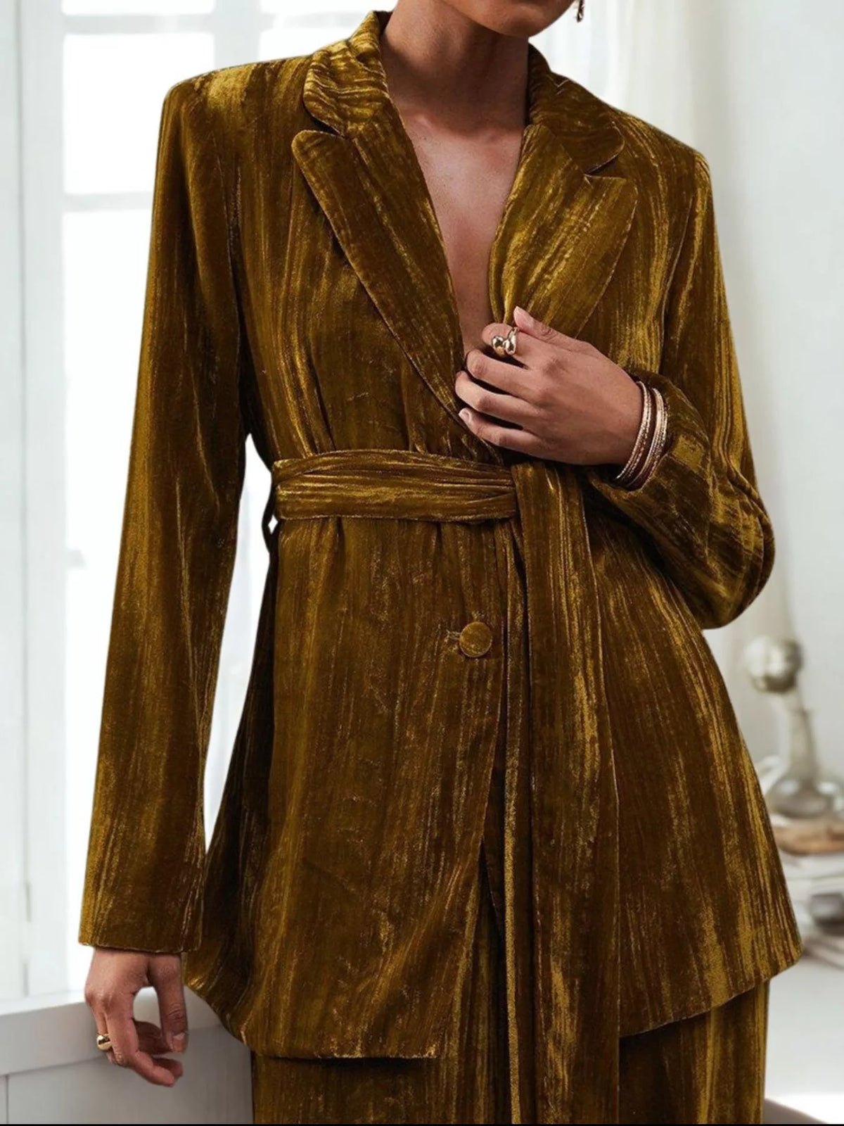 Velvet Lapel Collar Blazer & Pants Set