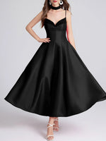 Sweetheart Spaghetti Strap Midi Dress with Collar