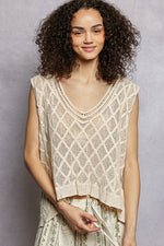POL V-Neck Crochet Tank with Diamond Weave Knit Patterns