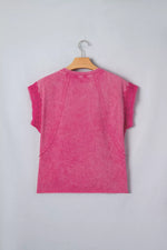 Mineral Wash Raw Seam Detail Lace Trim Cap Sleeve Top