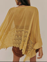 Lace V-Neck Ruffle Long Sleeve Cover-Up