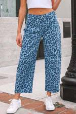 Leopard Print Barrel Leg Jeans