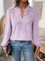 Swiss Dot Lace Detail Long Sleeve Blouse