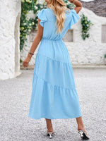 V-Neck Ruffle Sleeve Dress