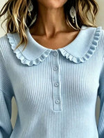 Full Size Ruffle Collar Button Detail Sweater Plus Size