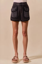 SO ME Mineral Washed Terry High Rise Cargo Shorts