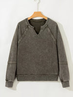Lace Patchwork Detail Notched Mineral Wash Sweatshirt