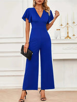 V-Neck Flutter Sleeve Jumpsuit
