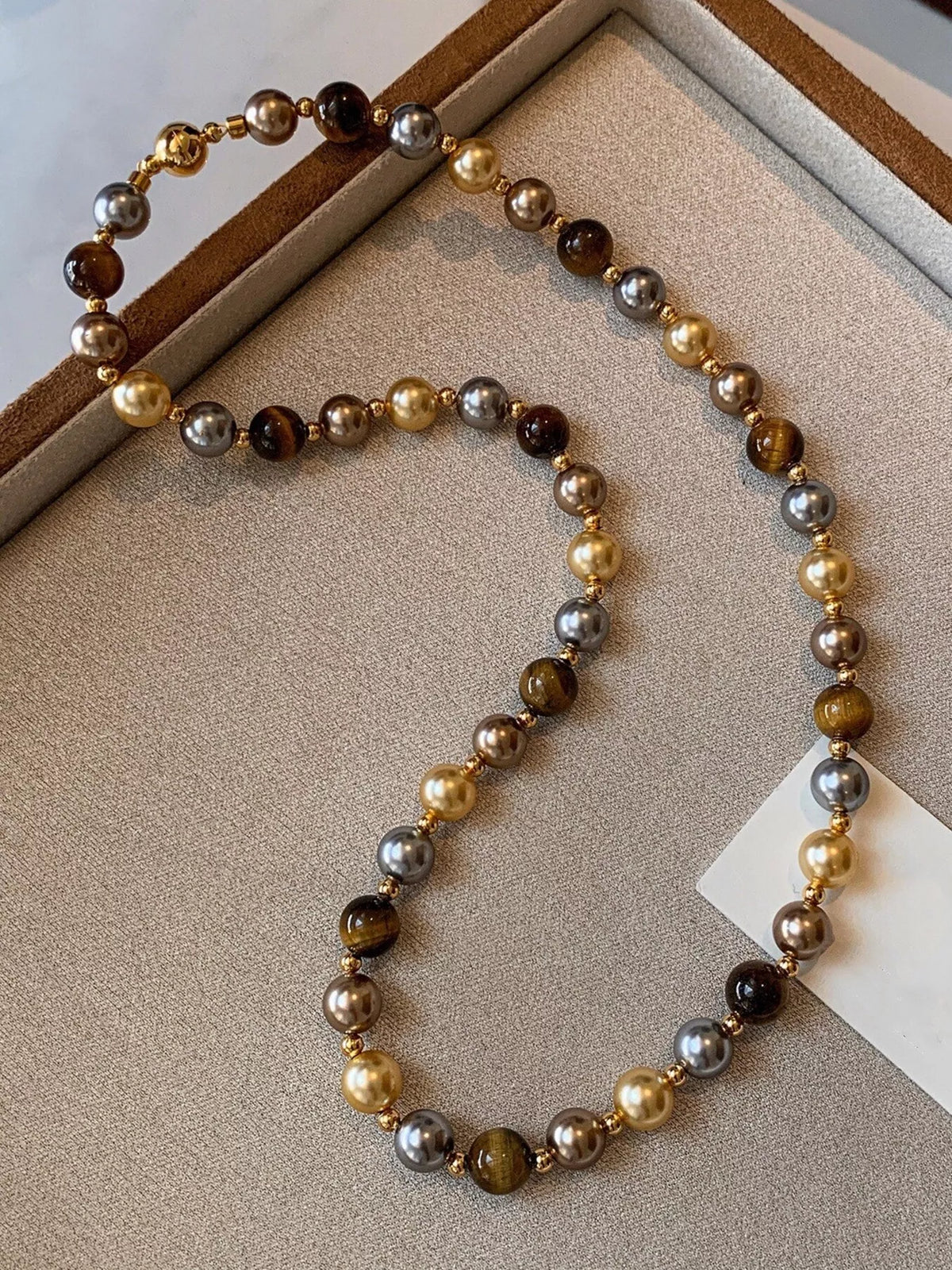 Tiger Eye & Pearl Beaded Necklace