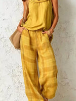Full Size Sleeveless Cowl Neck Top and Plaid Wide-Leg Pant Two-Piece Set Plus Size
