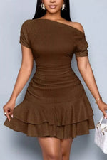 One-Shoulder Ruffle Hem Mini Dress