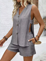Sleeveless Button-Down Top and Shorts Set