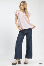 Umgee Ruffled Sleeve Textured Blouse