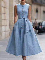 Full Size Sleeveless Button-Front Belted Midi Dress Plus Size