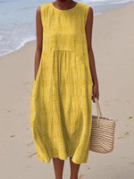 Full Size Round Neck Sleeveless Casual Midi Dress Plus Size