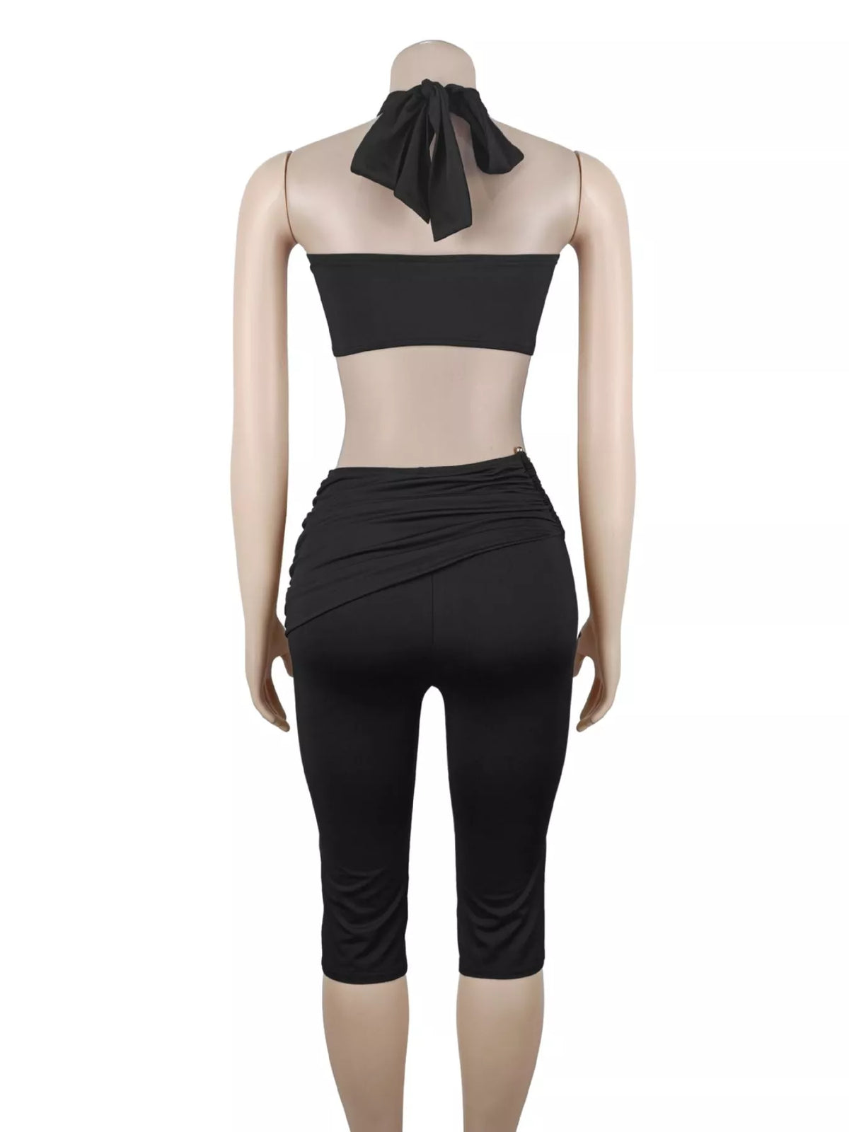 Halter Neck Twist Top and High-Waisted Ruched Capris Set