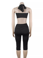 Halter Neck Twist Top and High-Waisted Ruched Capris Set