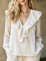 Full Size Ruffled V-Neck Long Sleeve Blouse Plus Size