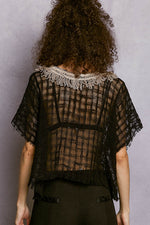 POL Texture Raw Hem Round Neck Short Sleeve Top