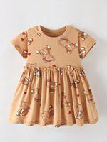 Children's Cute Bear Print Ruffle Hem Casual Dress
