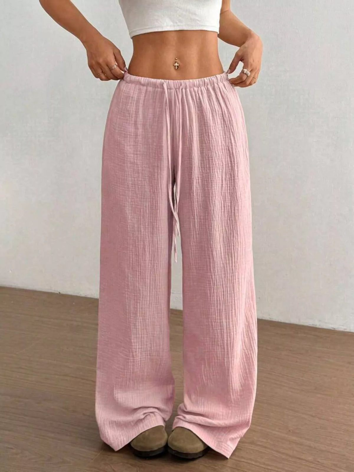 Full Size Drawstring Wide Leg Pants Plus Size