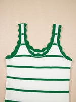 Stripe Scalloped Edge Crew Neck Knit Tank Top
