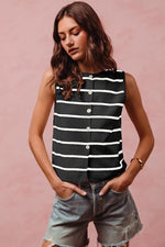 SO ME Button Front Stripe Fine Sweater Sleeveless Top