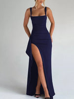 Ruched High-Slit Maxi Dress
