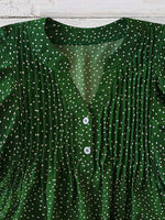 Polka Dot Notched Ruffled Cap Sleeve Blouse
