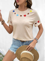 Heart Round Neck Short Sleeve T-Shirt