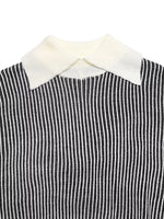Striped Knit Sweater with Contrast Collar