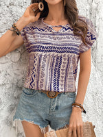 Geometric Print Short Sleeve Blouse