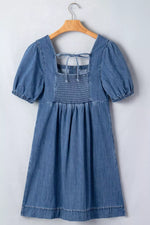 Button-Front Puff Sleeve Denim Dress