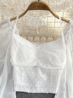 Swiss Dot Flounce Sleeve Blouse
