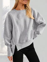 Slit Round Neck Dropped Shoulder Sweatshirt