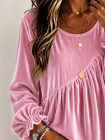 Full Size Velvet Round Neck Long Sleeve Blouse Plus Size
