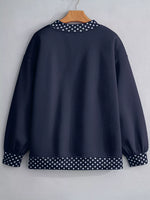 Polka Dot Trim Contrast Crew Neck Sweatshirt