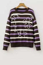 Stripe Embroidered Detail Drop Shoulder Sweater