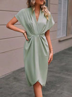 Ruched Surplice Short Sleeve Dress
