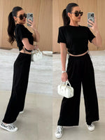 Drawstring Crop Top and Wide-Leg Pants Set