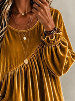 Full Size Velvet Round Neck Long Sleeve Blouse Plus Size