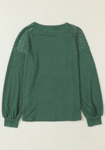Lace Detail Round Neck Lantern Sleeve Top