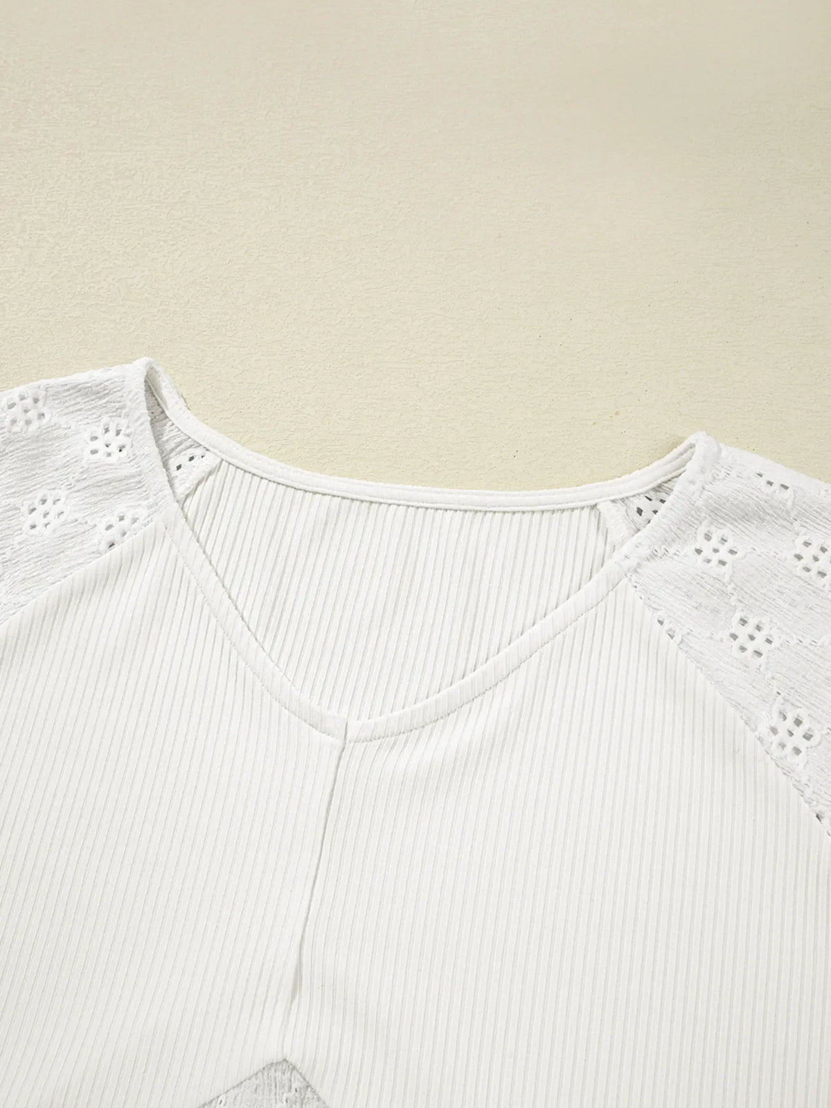 Eyelet Embroidered Loose V Neck Long Sleeve Top
