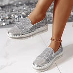 Rhinestone Sequin Round Toe Platform Loafers