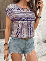 Geometric Print Short Sleeve Blouse