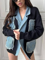 Raw Hem Denim Pocket Patchwork Cardigan