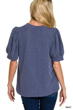 Zenana Raised Rib Puff Sleeve Top
