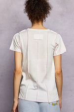 POL V-Neck Short Sleeve Top with Stitch Seam Detail