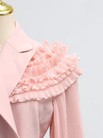 Frill Lapel Collar Top and Pleated Skirt Set