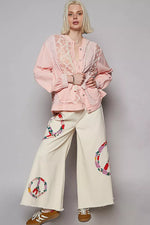 POL Exposed Seam Button Down Hooded Jacket with Lace Detail